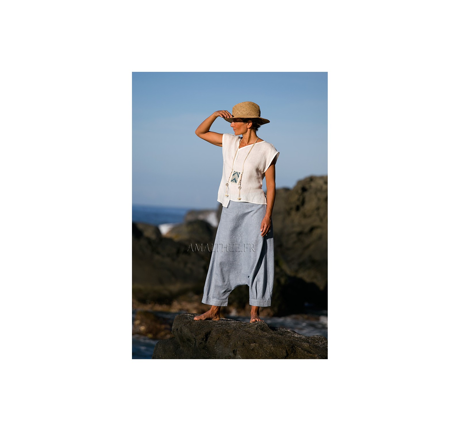 Blue linen harem pants is very soft and supple