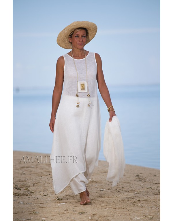 Natural white layered linen gauze tunic