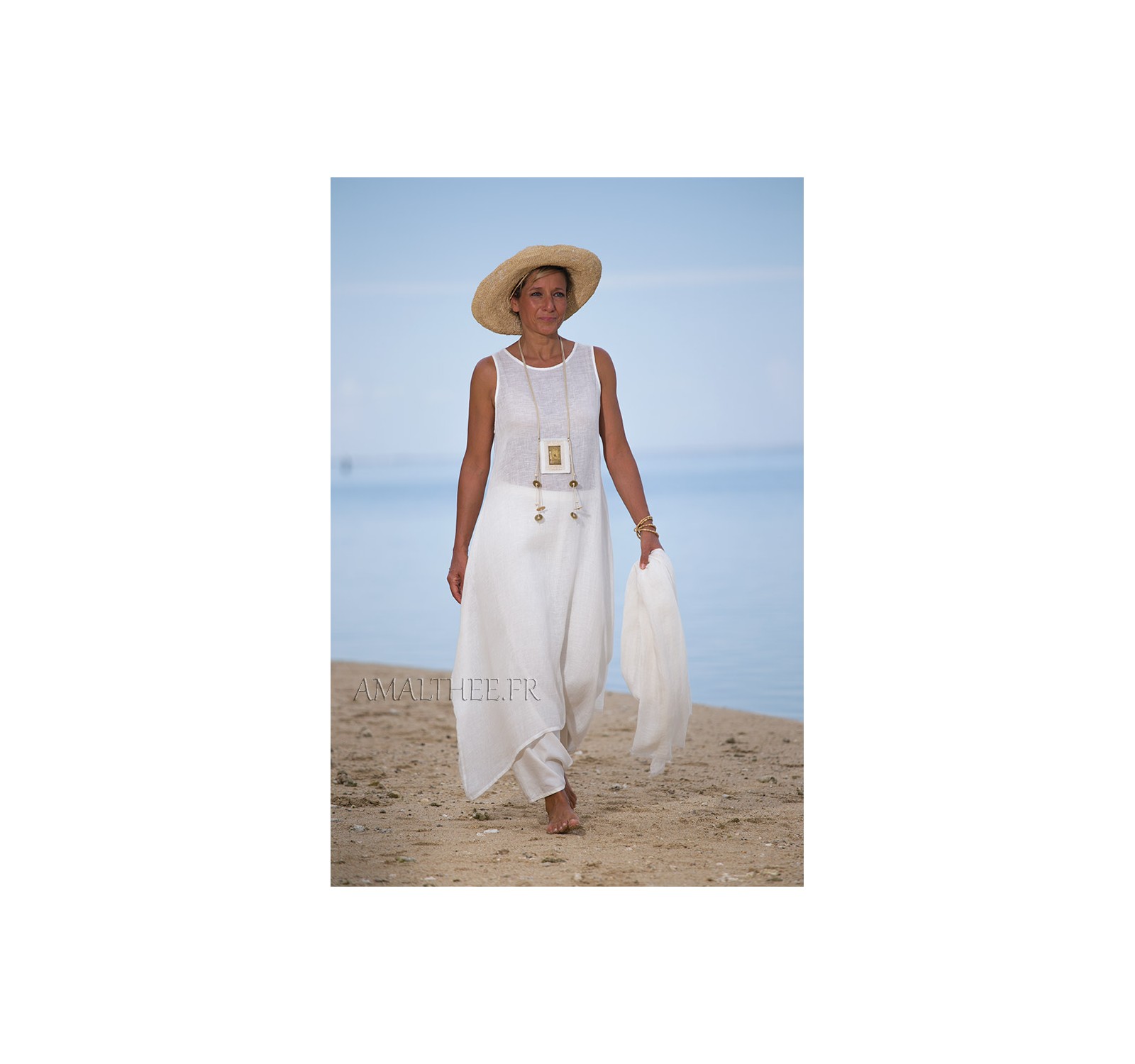 Natural white layered linen gauze tunic