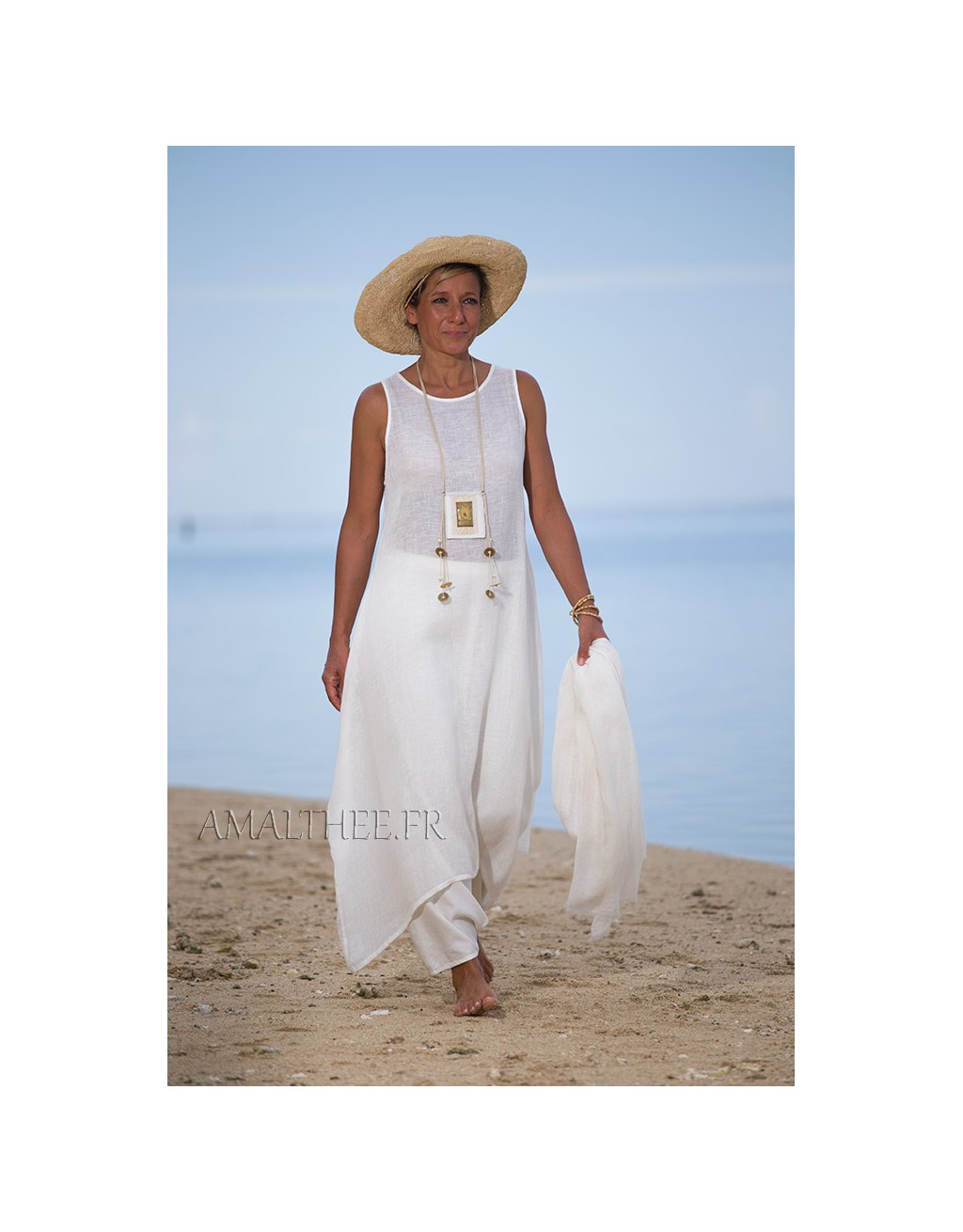 Natural white layered linen gauze tunic