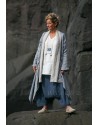 Spring-summer season Blue linen  coat 2 layers woven together oatmeal and blue