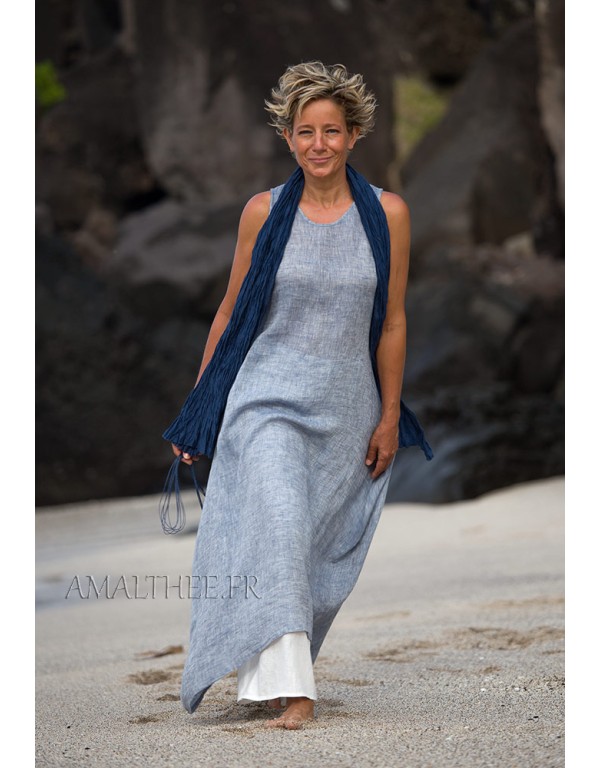 Seaside clothing: blue linen gauze summer tunic