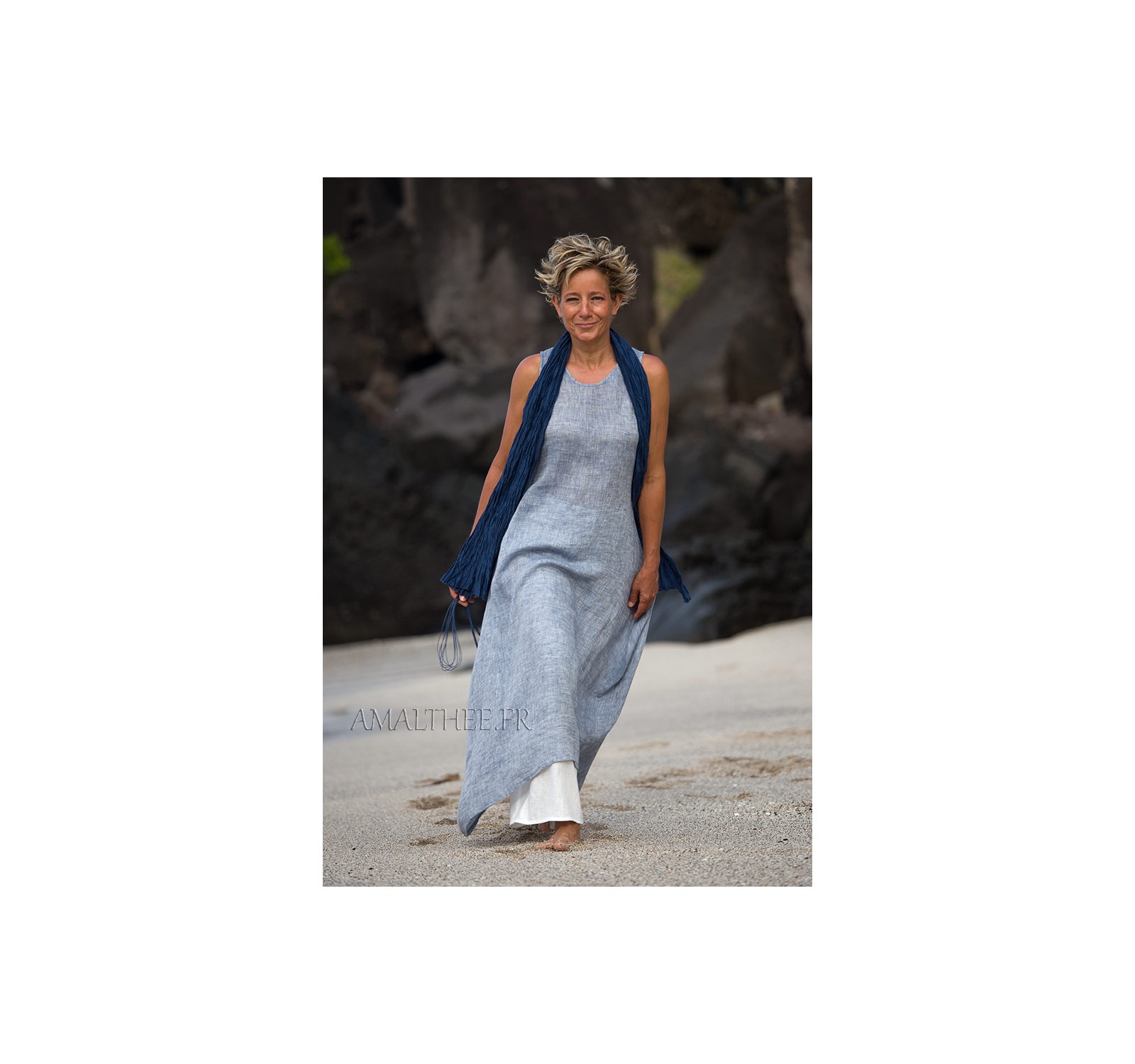 Seaside clothing: blue linen gauze summer tunic