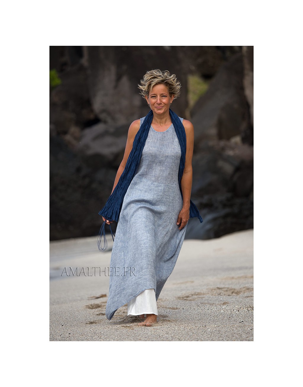 Seaside clothing: blue linen gauze summer tunic