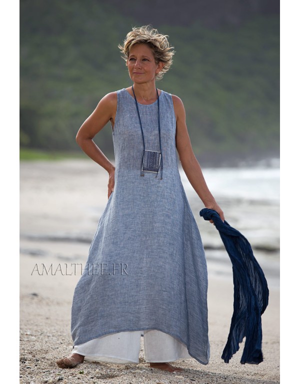 Seaside clothing: blue linen gauze summer tunic