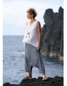 Striped denim linen sarouel with white linen gauze top