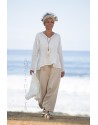 Natural white linen gauze tunic Dana  flared on the hips and V necklin