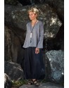 Dana tunic set in charcoal blue linen voile and  linen zoe skirt: a tulip cut with multiple panels