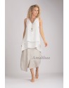 TRAPEZE TOP IN OFF-WHITE LINEN VEIL WITH OATMEAL ASSIA SKIRT