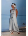 Blue linen gauze tunic with an off white harem-pant