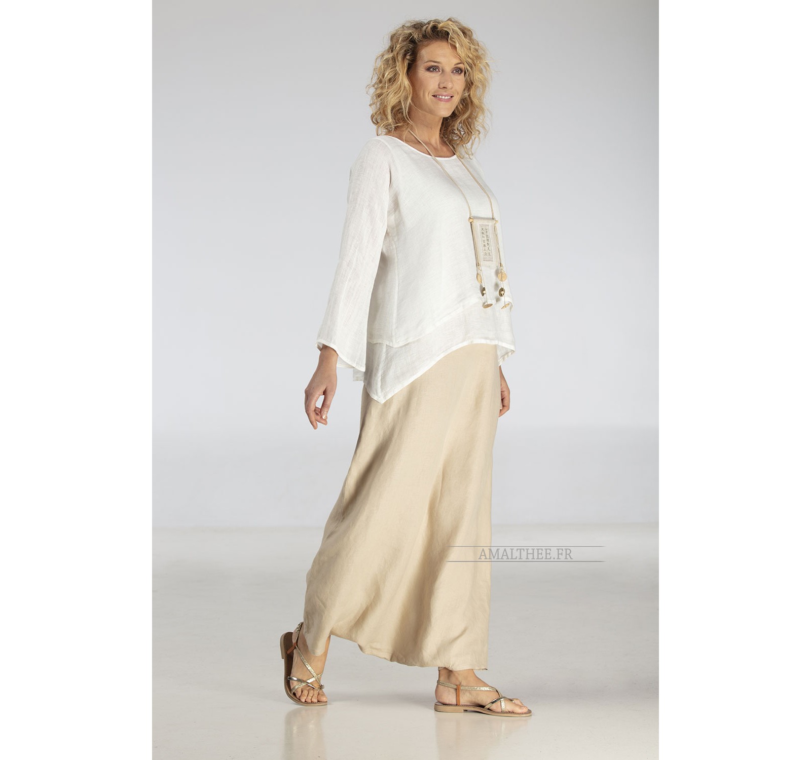 Loose fit layered linen gauze top
