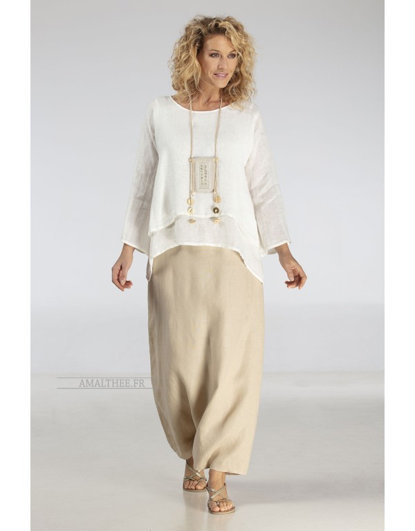 Loose fit layered linen gauze top