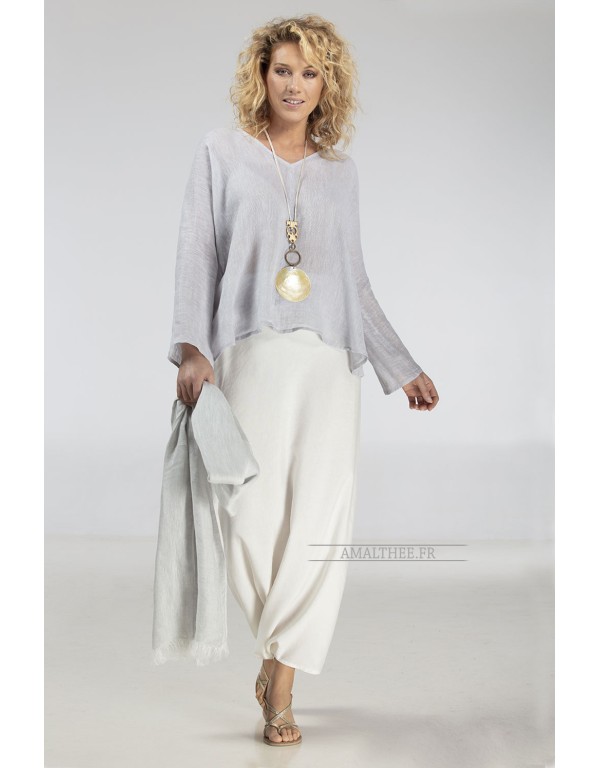 Ice grey blue linen gauze Tunic Dana:Lightweight and super feminine.