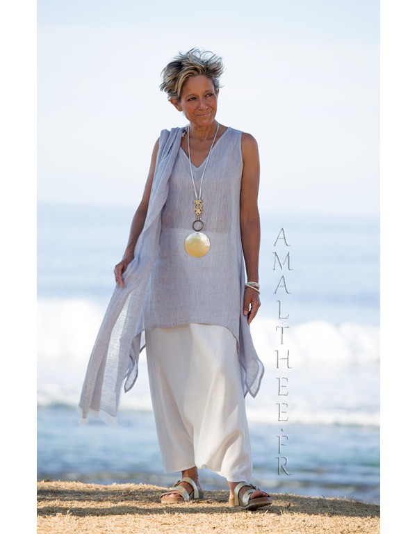 Loose fit elegance of our ice blue linen gauze tunic Dahlia