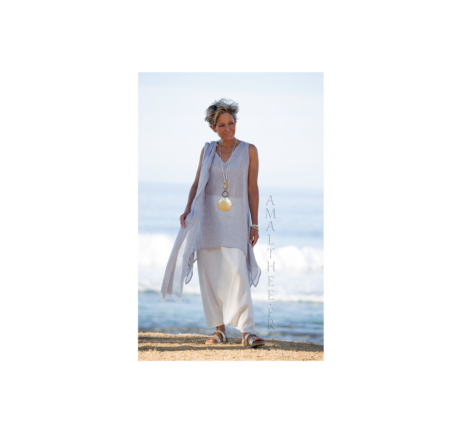 Loose fit elegance of our ice blue linen gauze tunic Dahlia