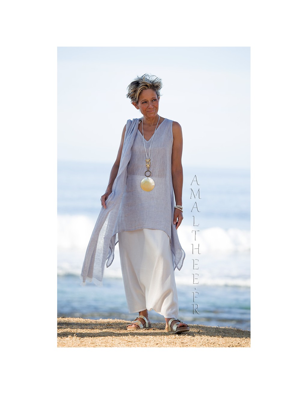 Loose fit elegance of our ice blue linen gauze tunic Dahlia
