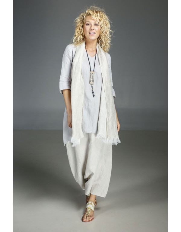 Our natural grey blue linen blouse Emilie and natural oatmeal linen sarouel