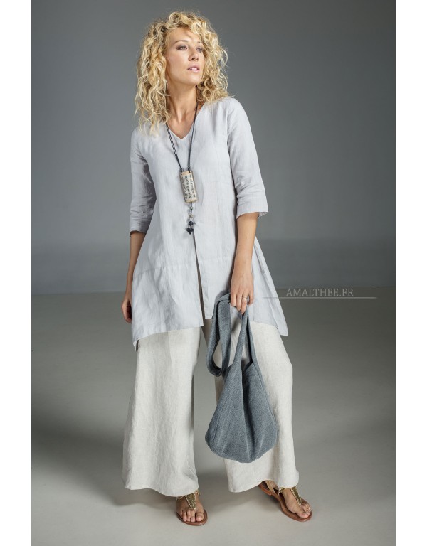 Our natural grey blue linen blouse Emilie and natural oatmeal linen sarouel