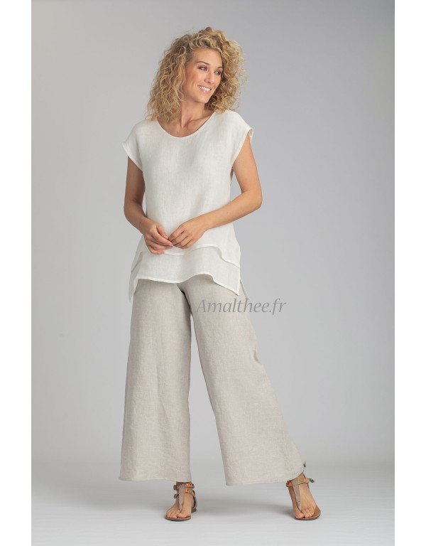 SELENE TOP IN LINEN  AND OATMEAL LINEN BABA TROUSERS