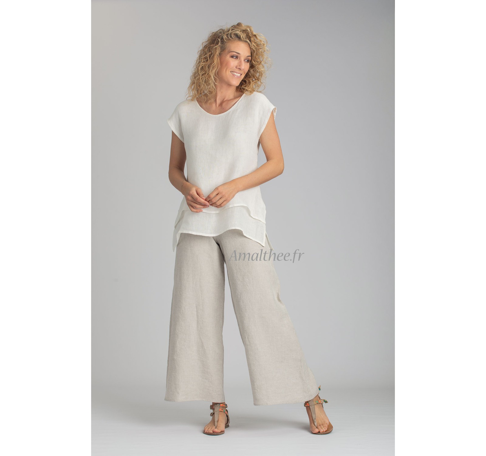SELENE TOP IN LINEN  AND OATMEAL LINEN BABA TROUSERS
