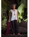 Black wide legs linen trousers with white linen gauze top