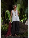 Black wide legs linen trousers with white linen gauze top