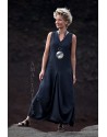 Long black linen summer dress with drape panels