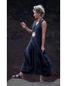 Long black linen summer dress with drape panels