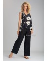 VESUVE TOP WITH FLORAL PRINTS WITH OUR BARBARA STRAIGHT BLACK LINEN PANTS