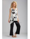 TRAPEZE TOP WITH FLORAL PRINTS AND BABA STRAIGHT PANTS IN BLACK LINEN