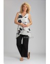 TRAPEZE TOP WITH FLORAL PRINTS AND BABA STRAIGHT PANTS IN BLACK LINEN