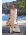 Flax linen outfit: long beige tunic and sarouel skirt