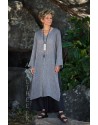 Asian style lovers: side slit charcoal linen gauze tunic Aozai