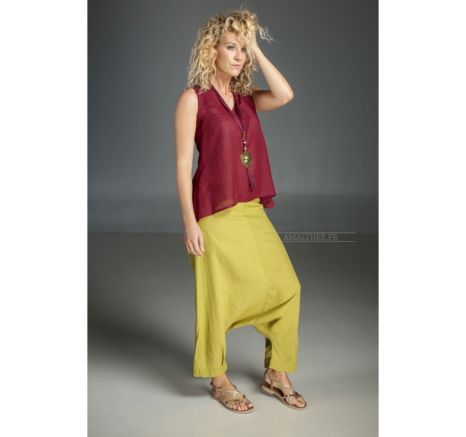 red linen gauze VESUVE TOP