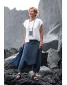 white linen asymmetrical"Square" Top and blue denim sarouel/skirt