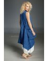 Long blue Indigo summer linen vest and white linen tunic