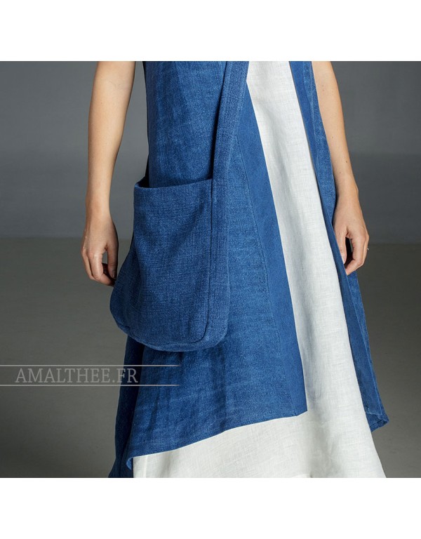 Long blue Indigo summer linen vest and white linen tunic