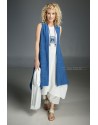 Long blue Indigo summer linen vest and white linen tunic