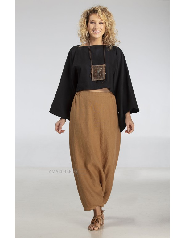 Top 'japan' in black linen with kimono sleeves
