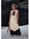Summer outfit: beige linen flax long tunic with black sarouel