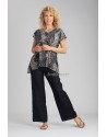 LYRA TUNIC WITH WATER GREEN PRINT AND BABA STRAIGHT BLACK LINEN PANTS