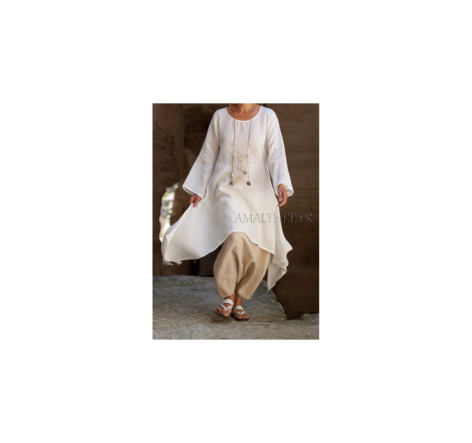 Loose fit off white linen tunic