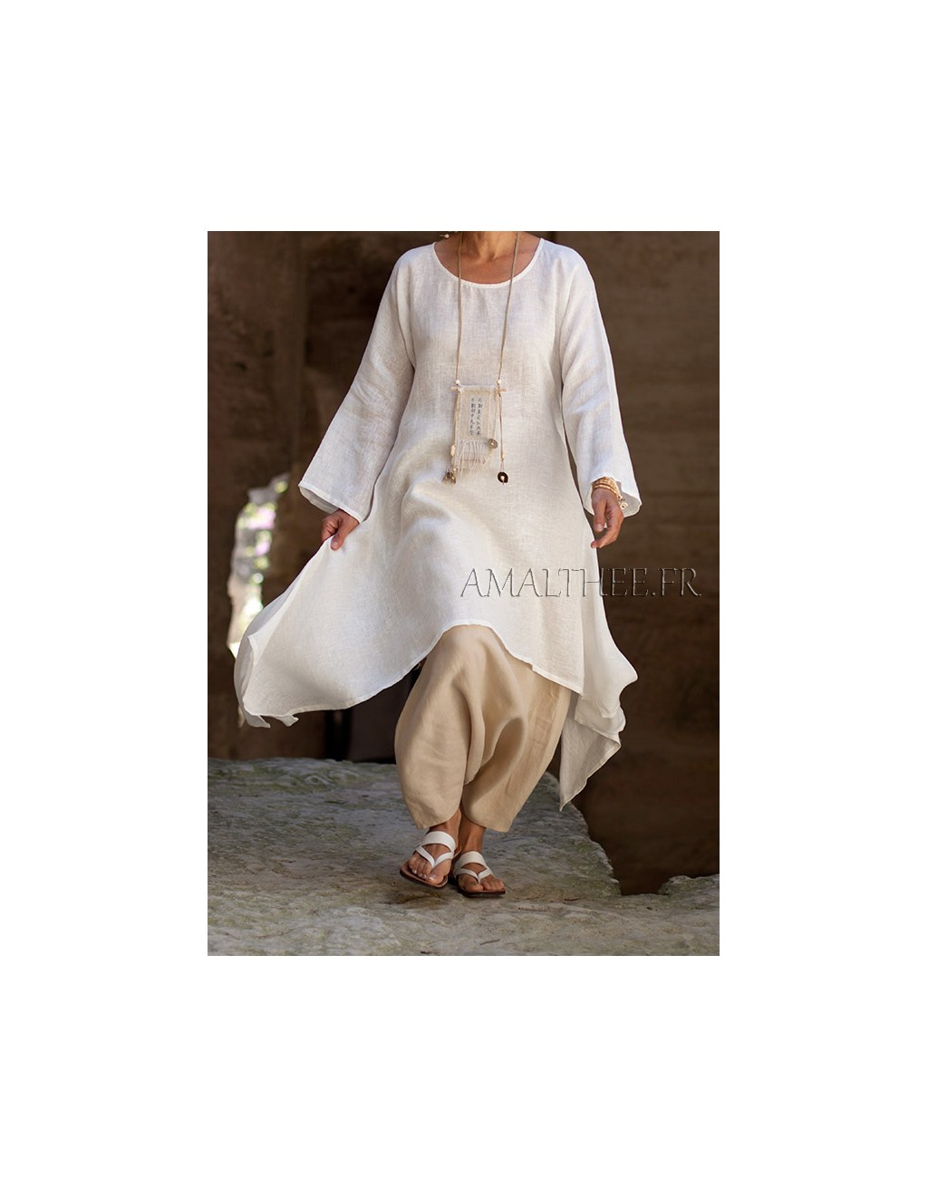 Loose fit off white linen tunic