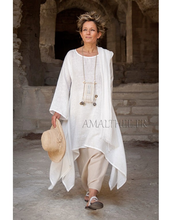 Loose fit off white linen tunic