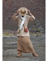 flax linen golden beige Tunic with sleeves and havana sarouel skirt