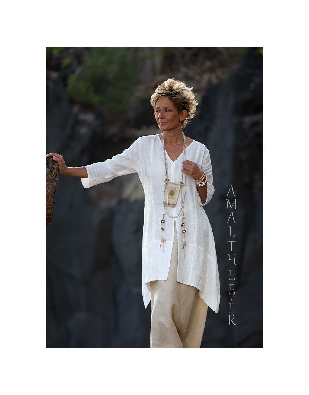 Our natural white linen shirt EmilieTHE must have of this summer!