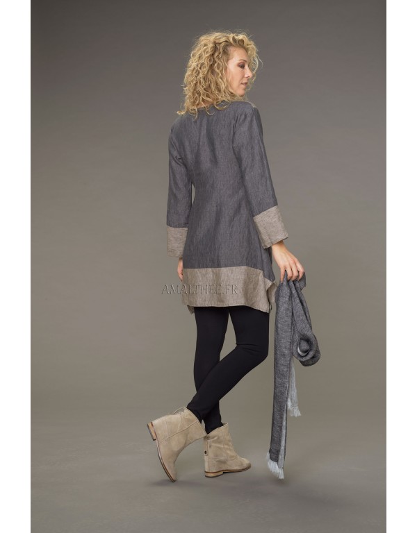 Two-tone Elisa tunic short two-tone stone gray / taupe version over black jeggings or linen pants