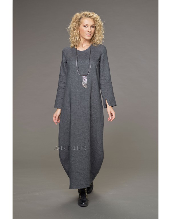 Manon Long Linen Dress with...