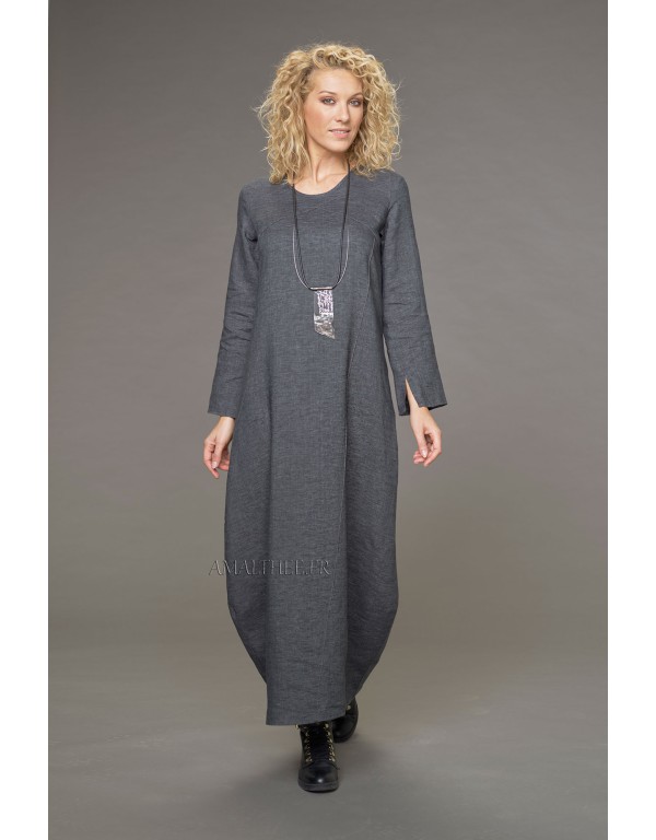 Manon Long Linen Dress with visible seams