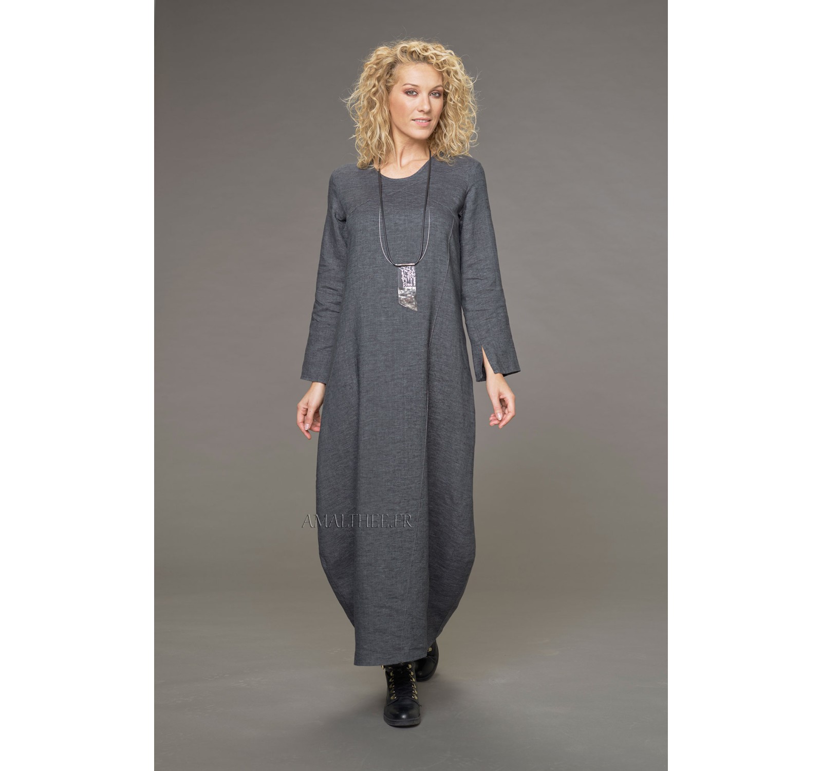 Manon Long Linen Dress with visible seams